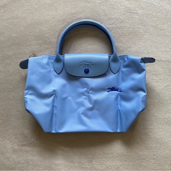 Longchamp Handbags - Longchamp Small Le Pliage Light Blue Top Handle Handbag